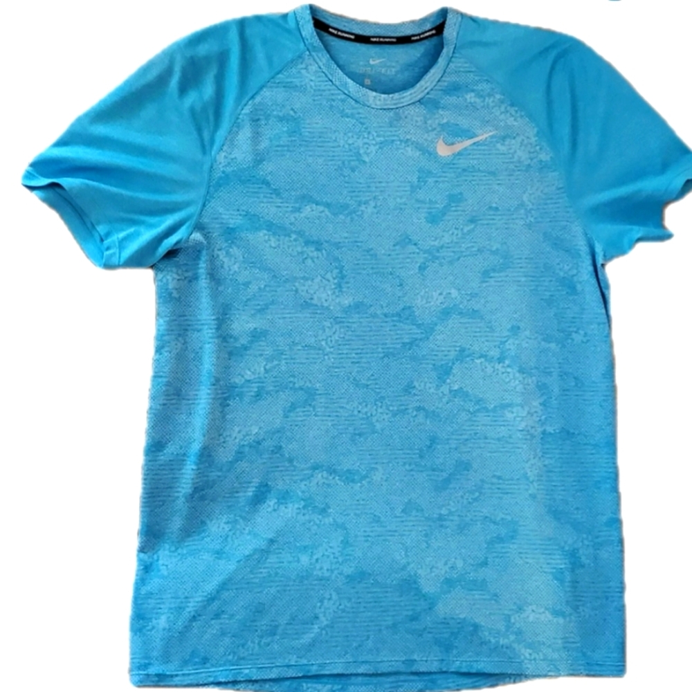 Nike Mens Dri-Fit Breathe Miler Running Shirt Blue 